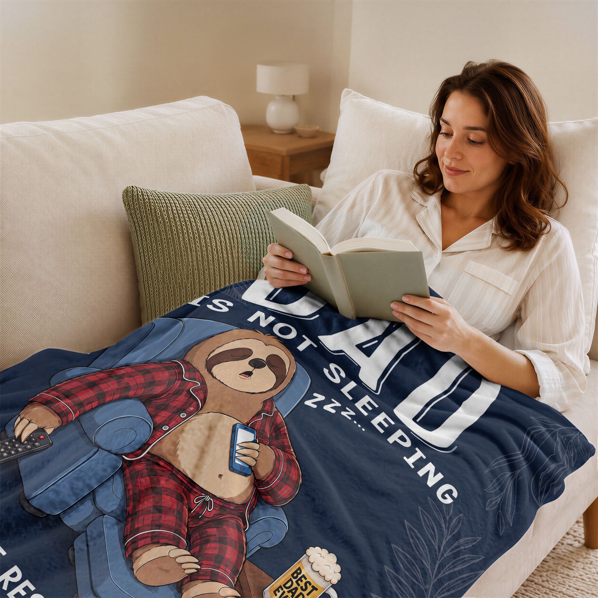 Dad Is Not Sleeping Sloth Pajama Funny Gift Throw Blanket For Father Day Home Decor - Rust Field Wear
