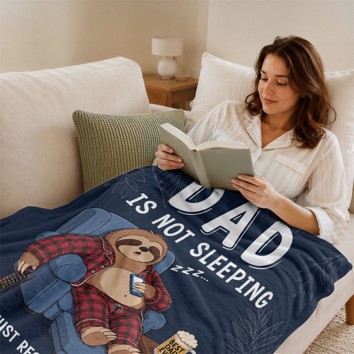 Dad Is Not Sleeping Sloth Pajama Funny Gift Throw Blanket For Father Day Home Decor - Rust Field Wear