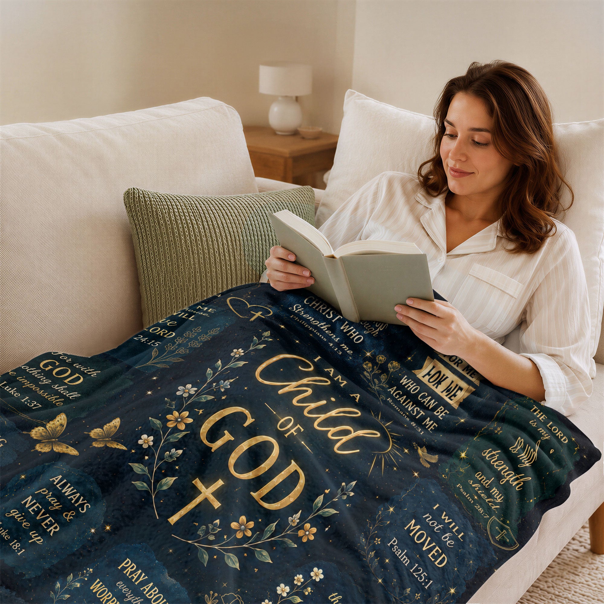 I Am A Child Of God Blanket Black Gold Floral Christian Bible Verse Scripture Decor Gift