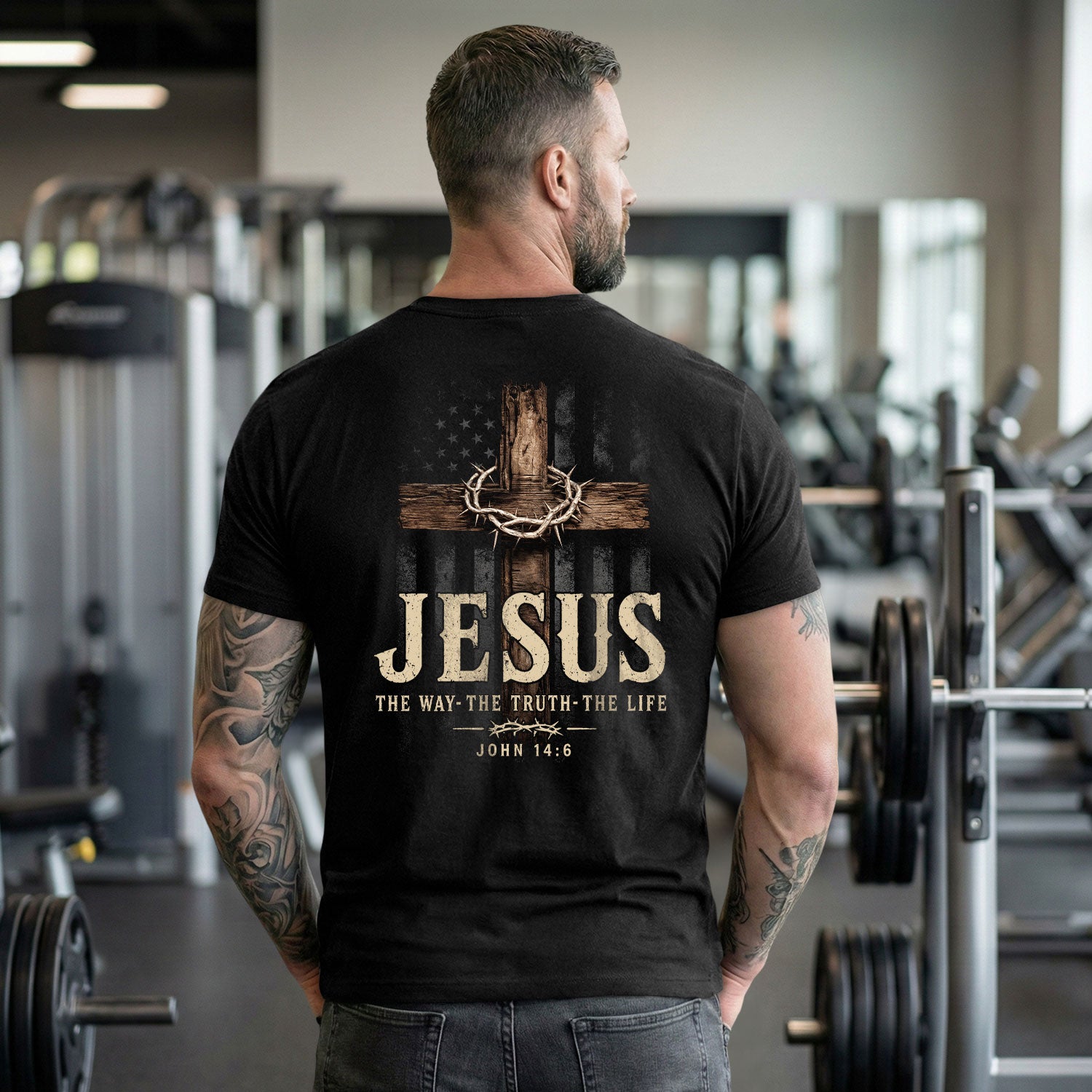 Jesus The Way The Truth The Life Men T-Shirt John 14 6 Wooden Cross Christian Graphic Tee