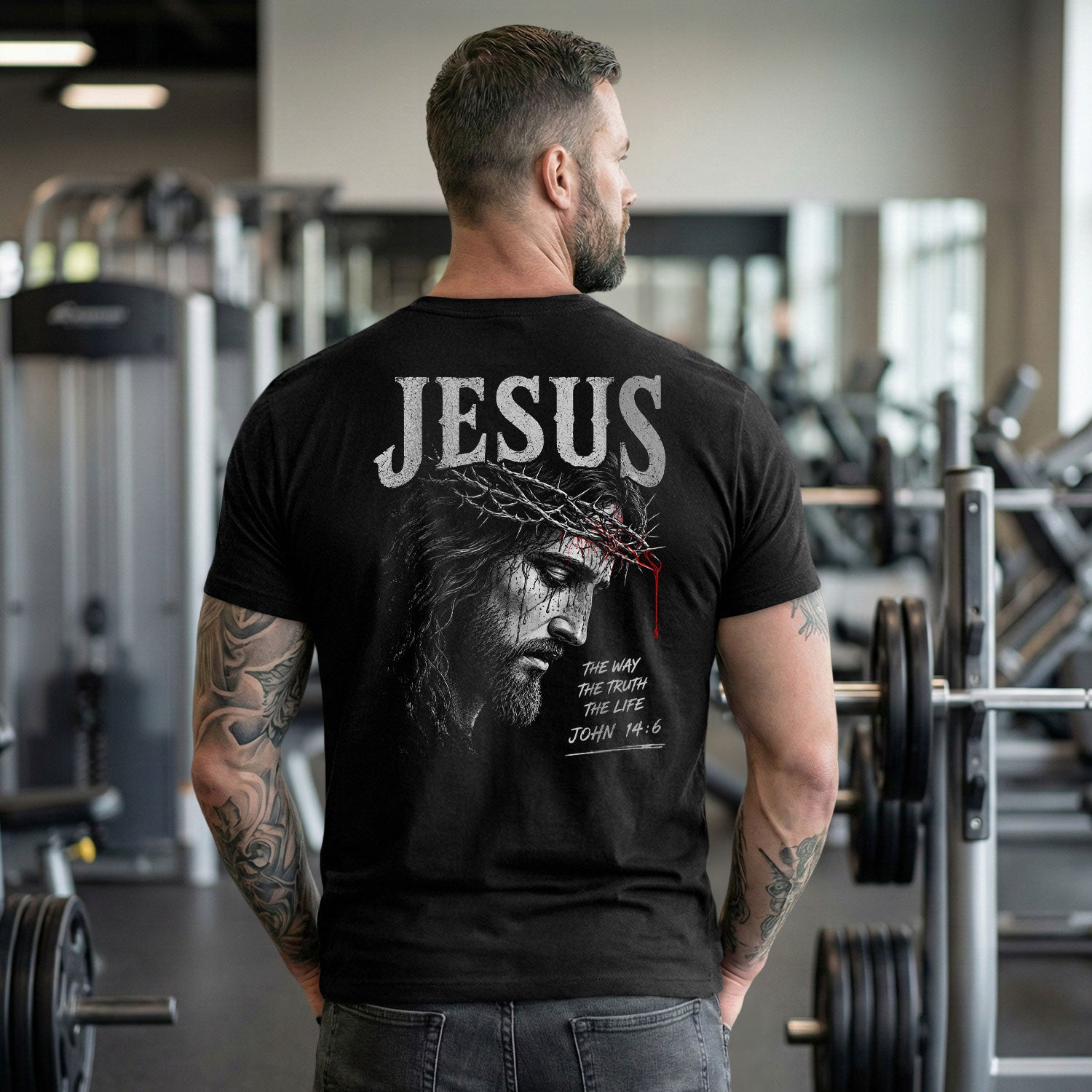 Jesus Shirt The Way The Truth The Life Men T-Shirt Crown of Thorns Christian Faith Tee