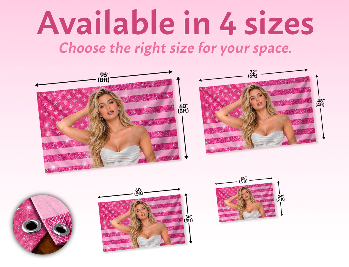 Pink Flag Custom with Pink Glitter Butterfly Photo Collage, Custom Flag with Picture, Pink American Flag Custom, Rustfield Co. - Rust Field Wear