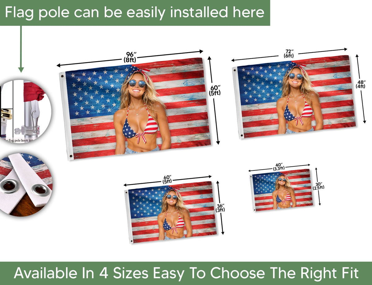 Custom American Flag with Photo Personalized Rustic Wood Picture Flag USA Decor Gift - Rust Field Wear