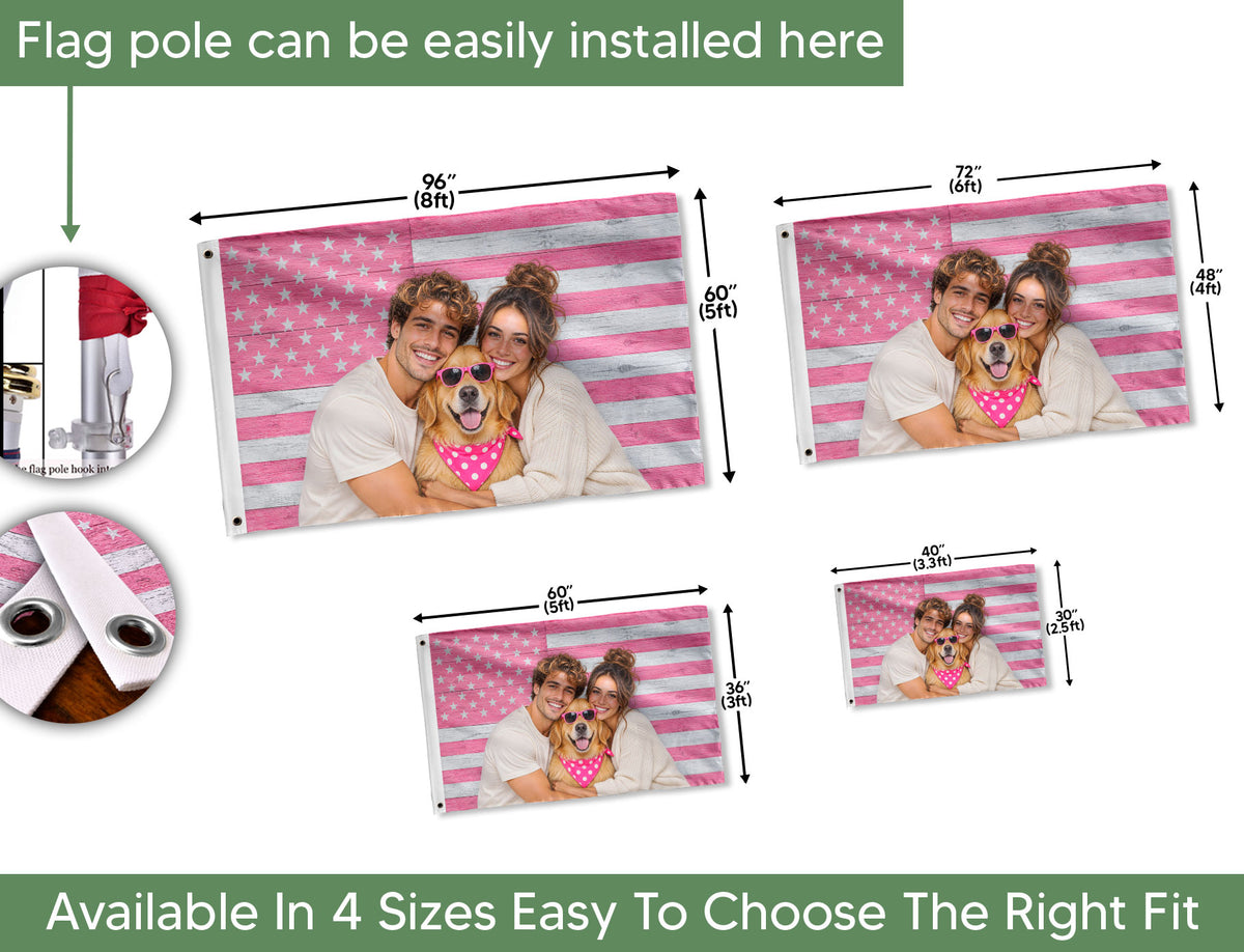 Custom American Flag with Photo Personalized Pink Wood Texture Picture Flag USA Decor - Rust Field Wear