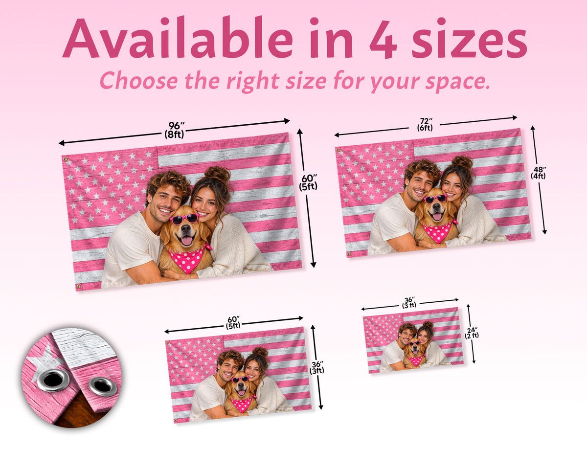 Pink Rustic Wood Photo Display Pink American Flag Custom, Pink Flag Custom, Custom Flag with Picture for Home, Wall and USA Decor, Rustfield Co. - Rust Field Wear