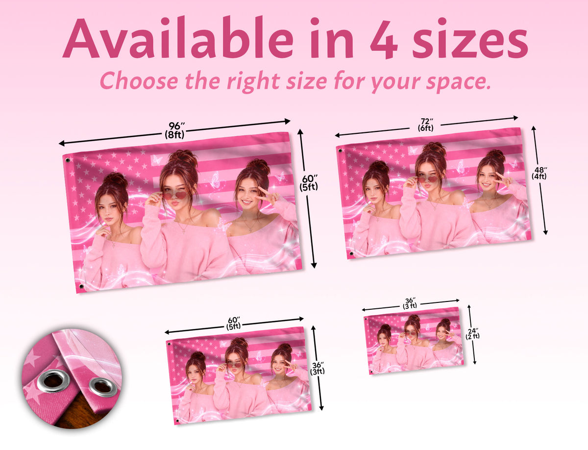 Custom Pink USA Flag Butterfly Photo Collage Banner Wall Art Hanging Tapestry Piece