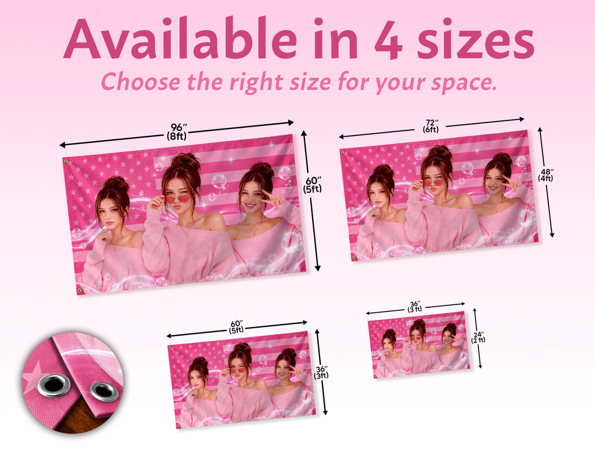 Custom Pink USA Flag Butterfly Photo Collage Banner Wall Art Hanging Tapestry Piece - Rust Field Wear