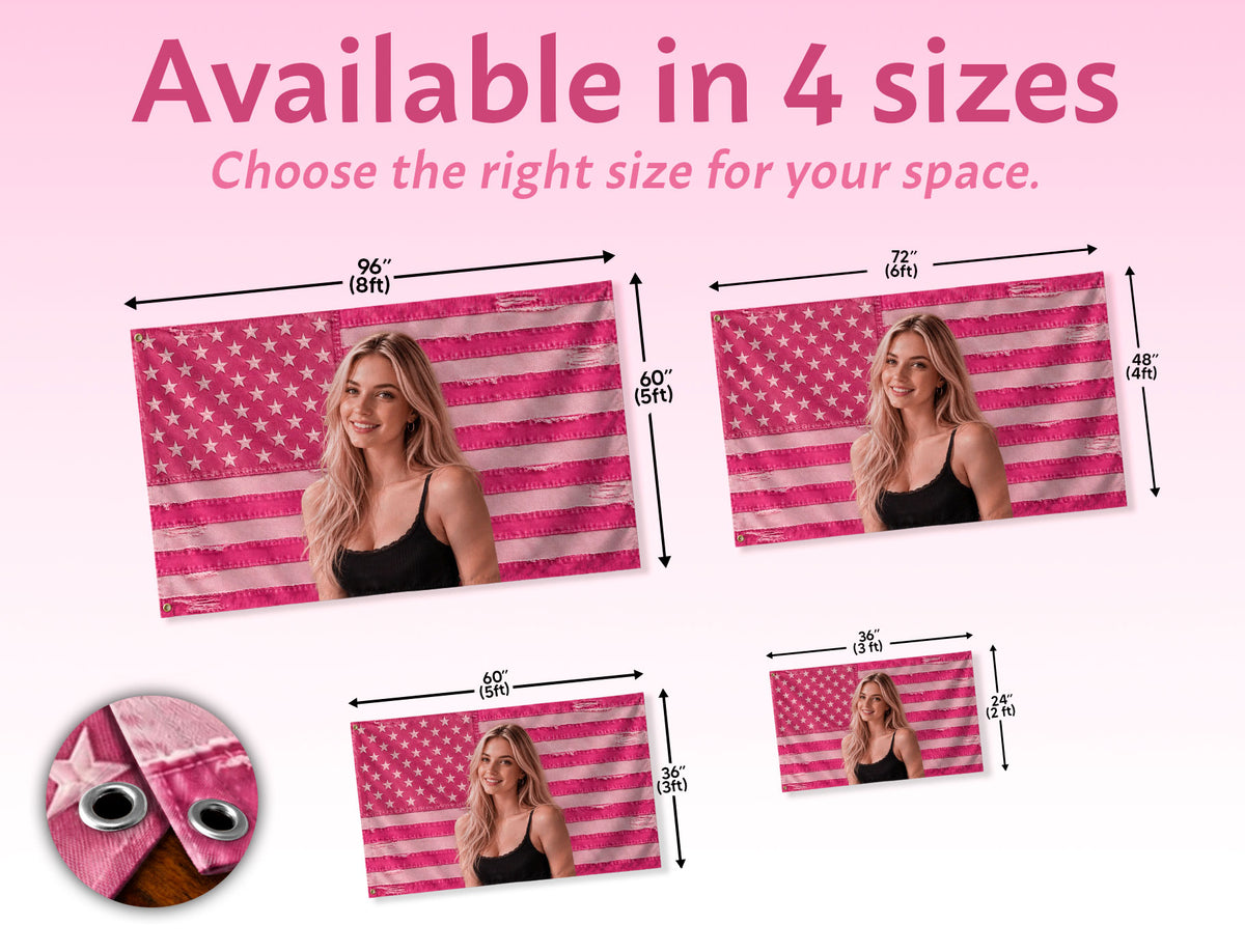 Custom Pink Distressed USA Flag Portrait Photo Collage Banner Wall Art Tapestry Piece - Rust Field Wear