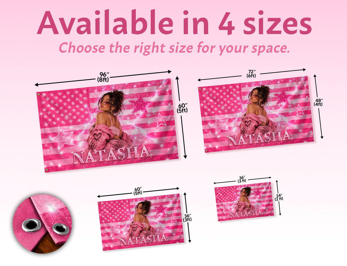 Custom Name Photo Flag American Stars Sparkle Glitter Wall Hanging Display Banner - Rust Field Wear