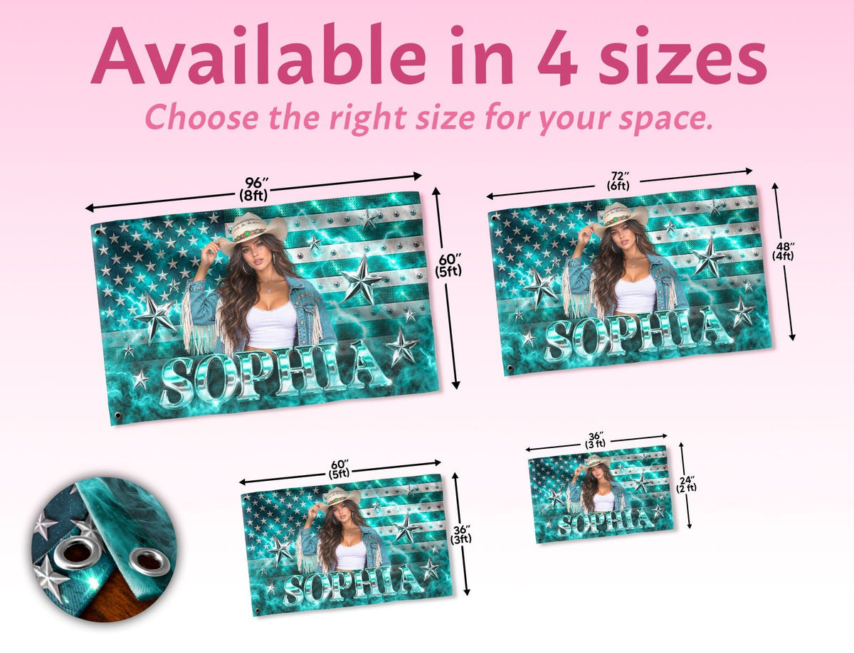 Aesthetic Teal American Flag Custom Photo Graphic Banner Retro Wall Hanging Display - Rust Field Wear