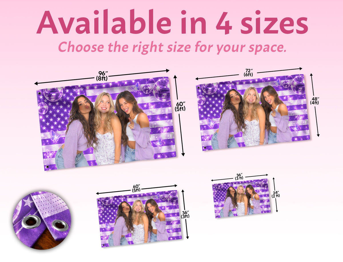 Vibrant Purple American Flag Custom Photo Graphic Banner Retro Wall Hanging Display - Rust Field Wear