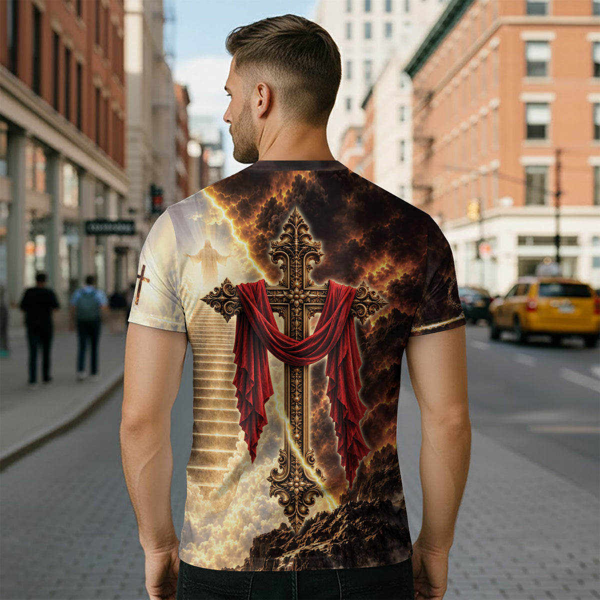 Devotional Faith Over Fear Lion Cross Christian Graphic Athletic Team Shirt Top Garment