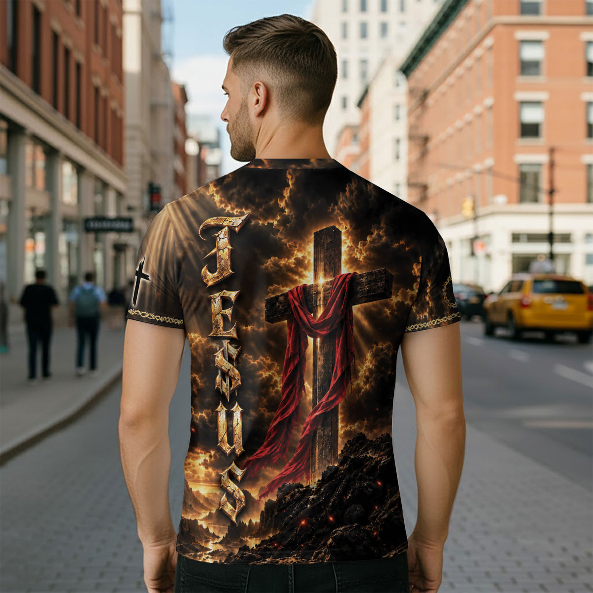 Steadfast Faith Over Fear Lion Cross Christian Graphic Athletic Team Shirt Top Garment
