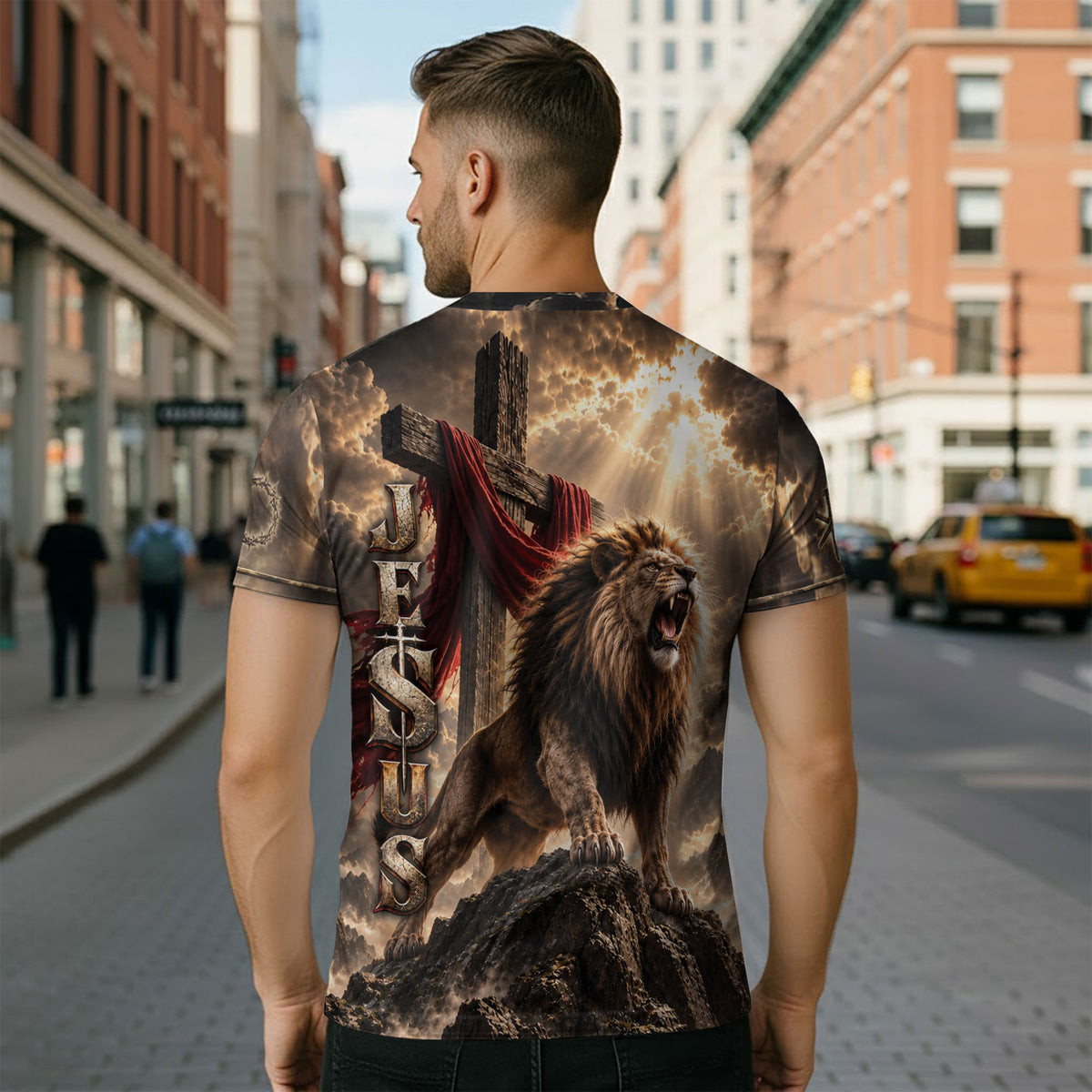 Unyielding Faith Over Fear Lion Cross Christian Graphic Apparel Shirt Top Garment Outfit