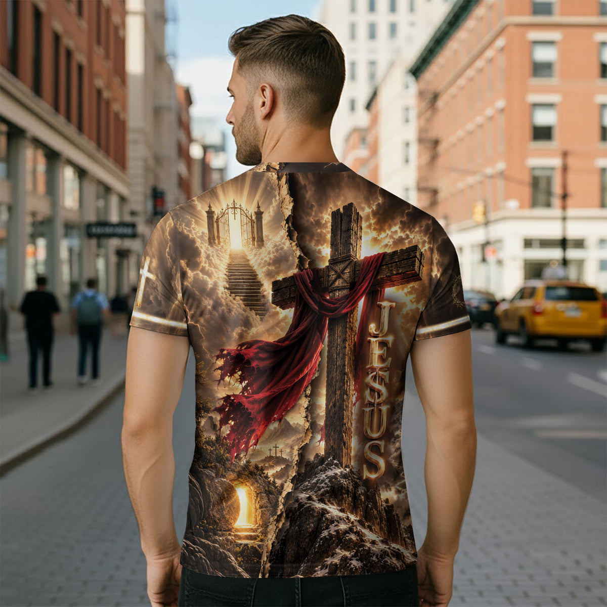 Divided Faith Over Fear Lion Cross Christian Graphic Apparel Shirt Top Garment Outfit