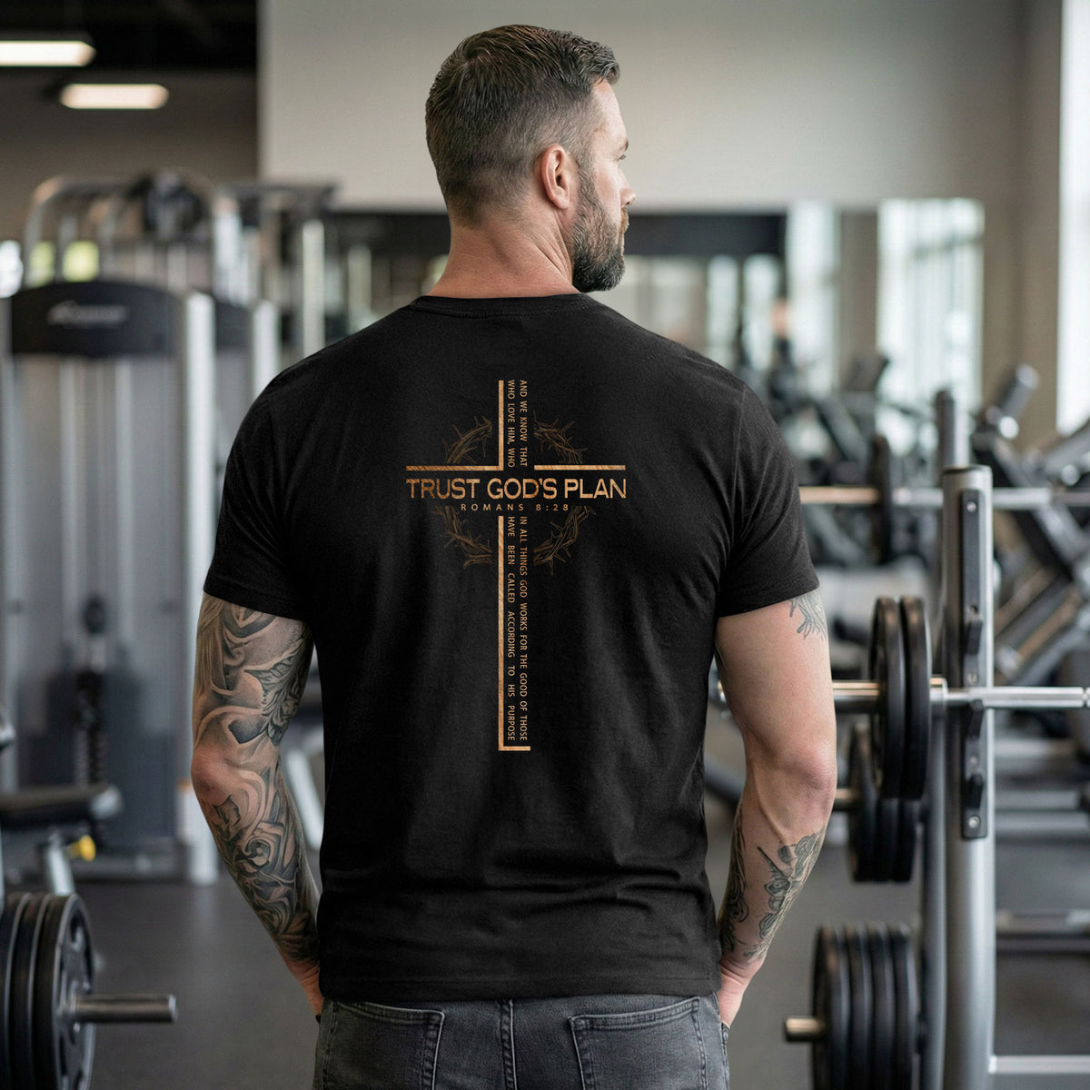 Trust Gods Plan Minimalist Cross Crown Of Thorns Mens Graphic T Shirt Top Apparel - Rust Field Wear