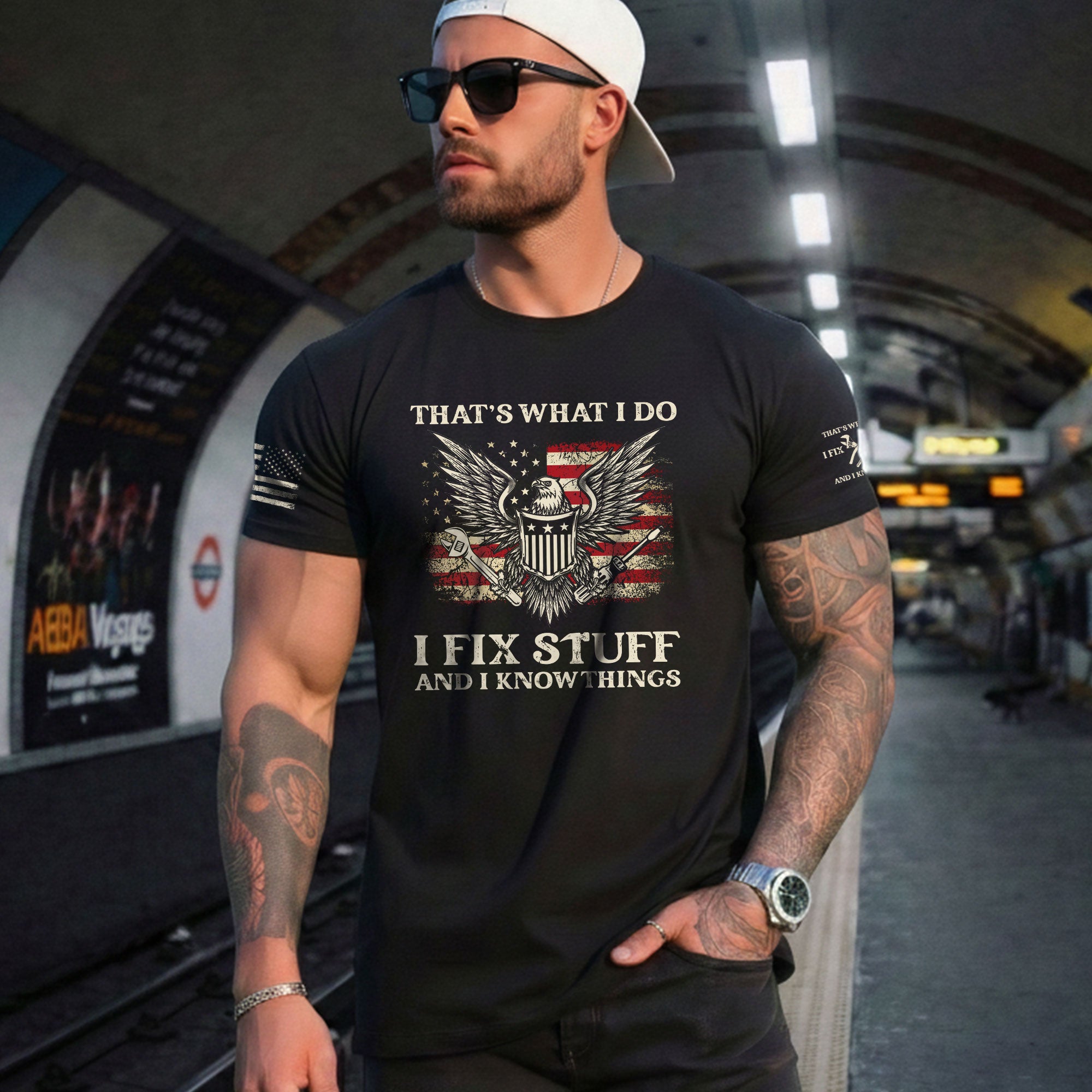 Men Novelty Quote I Fix Stuff And I Know Things T-Shirt Graphic Eagle Sleeves Tee