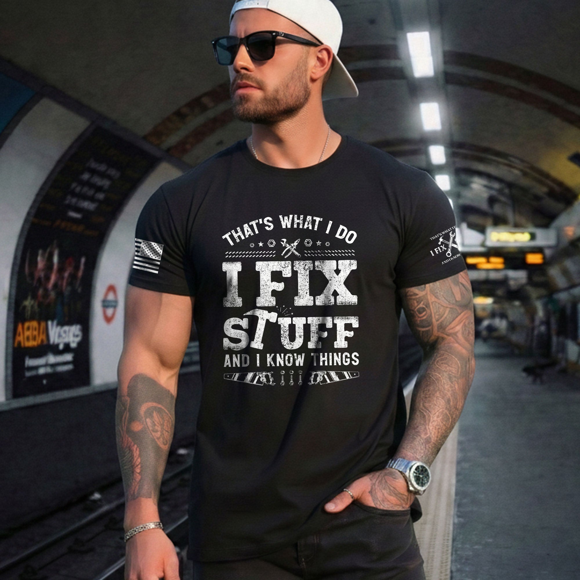 Men Graphic Carpenter Tool T-Shirt I Fix Stuff And I Know Things Distressed Quote Tee