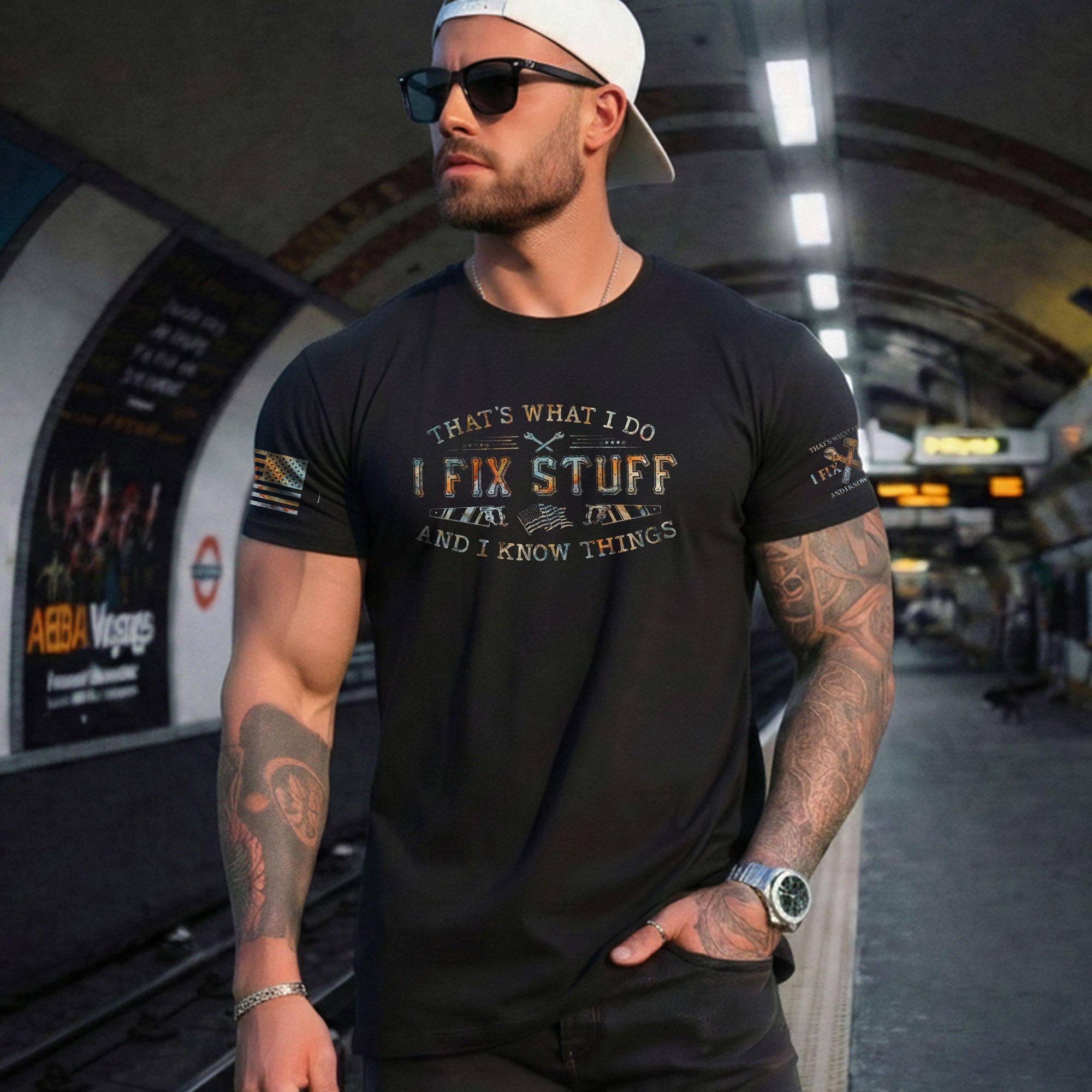 Graphic 2D Men T-Shirt I Fix Stuff And I Know Things Rustic Quote Camo Print Tee Shirt