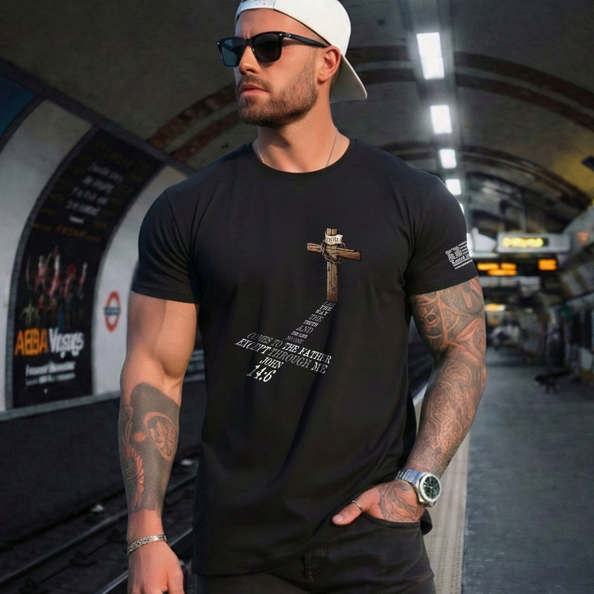 INRI Cross John 14:6 - Christian Tee Shirts, Christian Shirts for Men - Rust Field Wear
