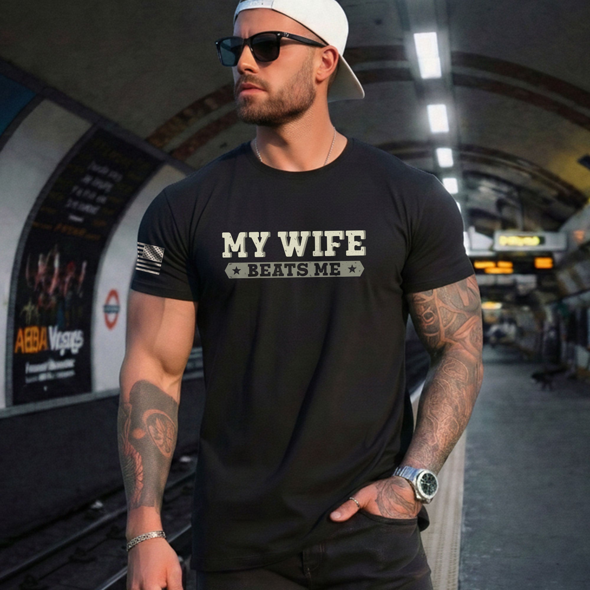Funny Joke Quote My Wife Beats Me Men Vintage Graphic Shirt Casual Novelty Apparel