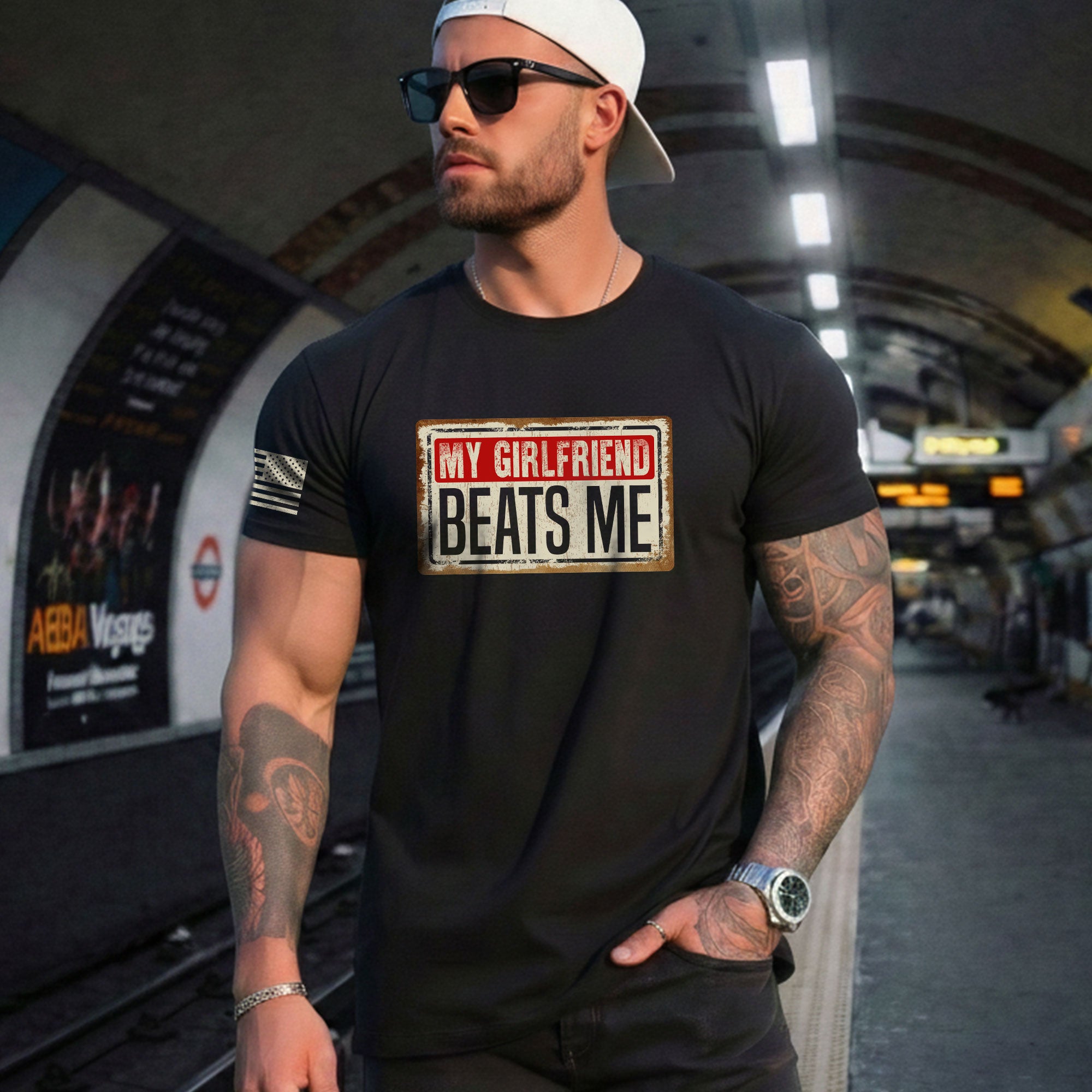 My Girlfriend Beats Me Funny Joke Quote Men Vintage Graphic Shirt Casual Novelty Tops