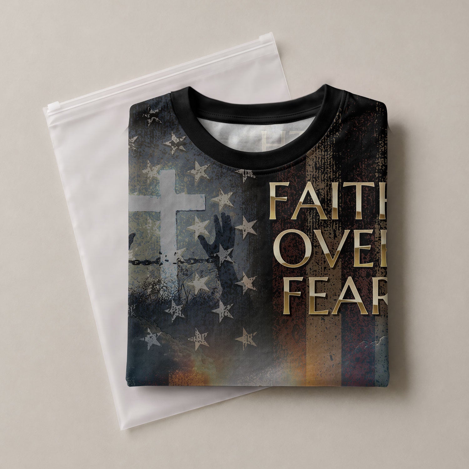 Christian Tee Shirts, Faith Over Fear Jesus Walks On Water Patriotic - Freedom Shirts for Men, RustField Co - Rust Field Wear