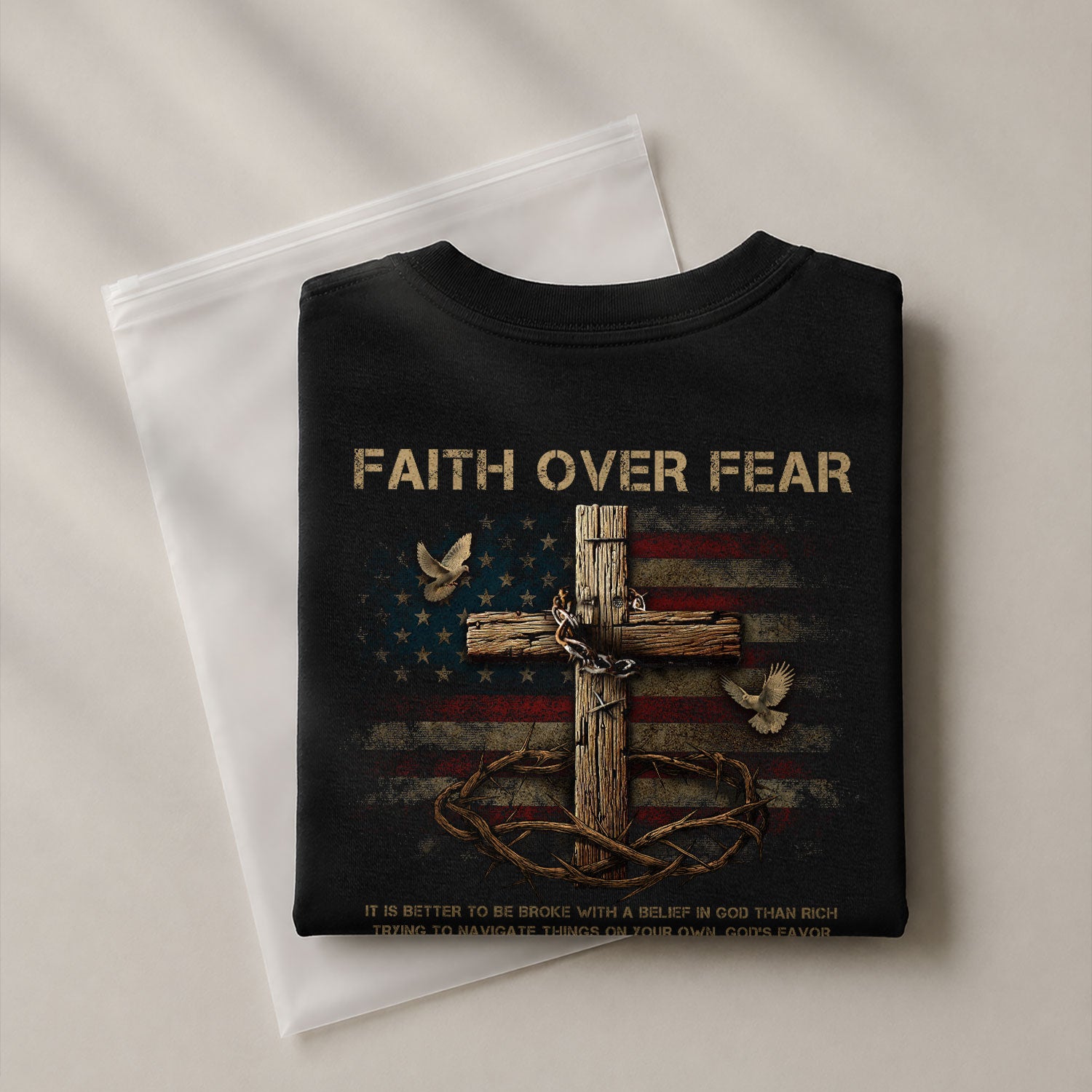 Christian Tee Shirts, Cross of Faith Faith Over Fear - Christian Shirts for Men - Rust Field Wear