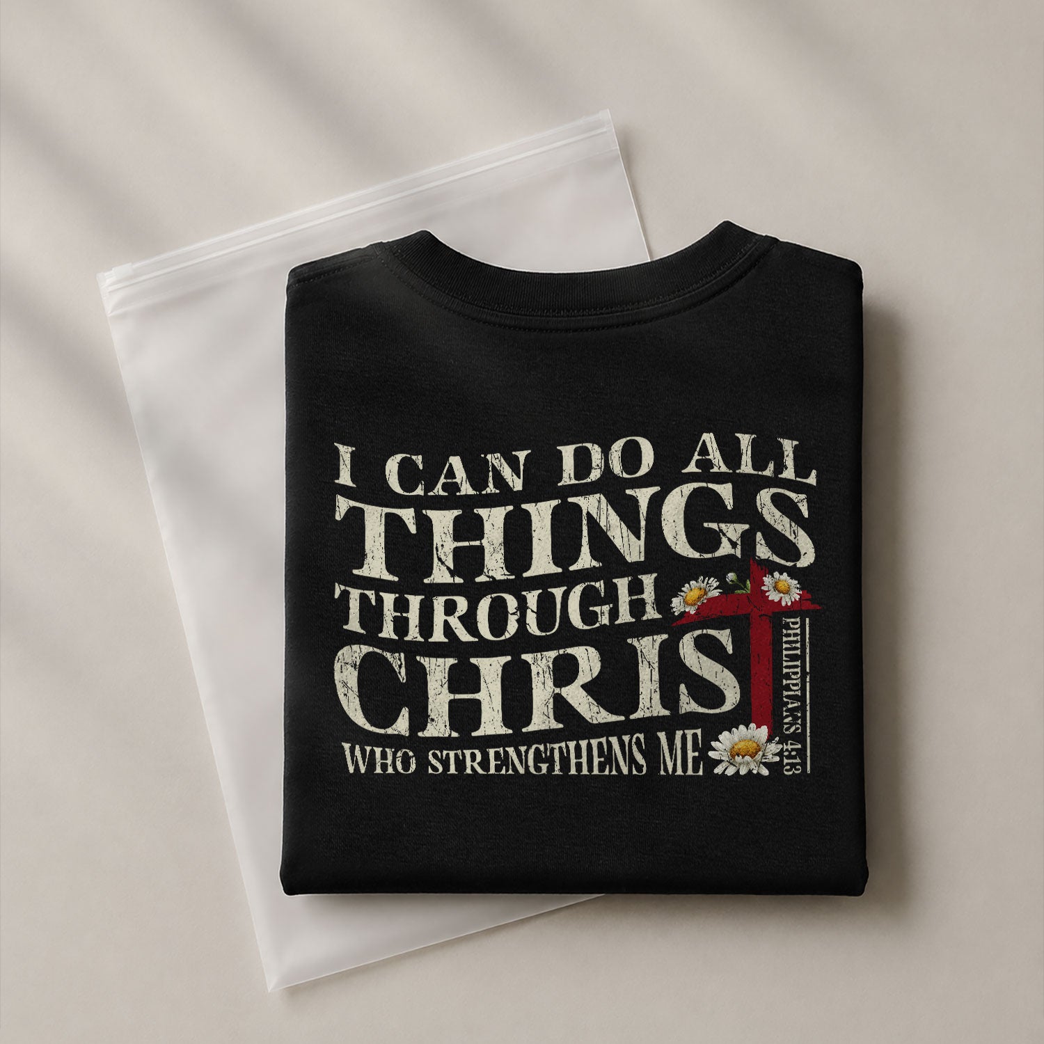 Faith Based Christian Tee Shirts, Philippians 4:13 I Can Do All Things Through Christ American Flag - Christian Shirts for Men - Rust Field Wear