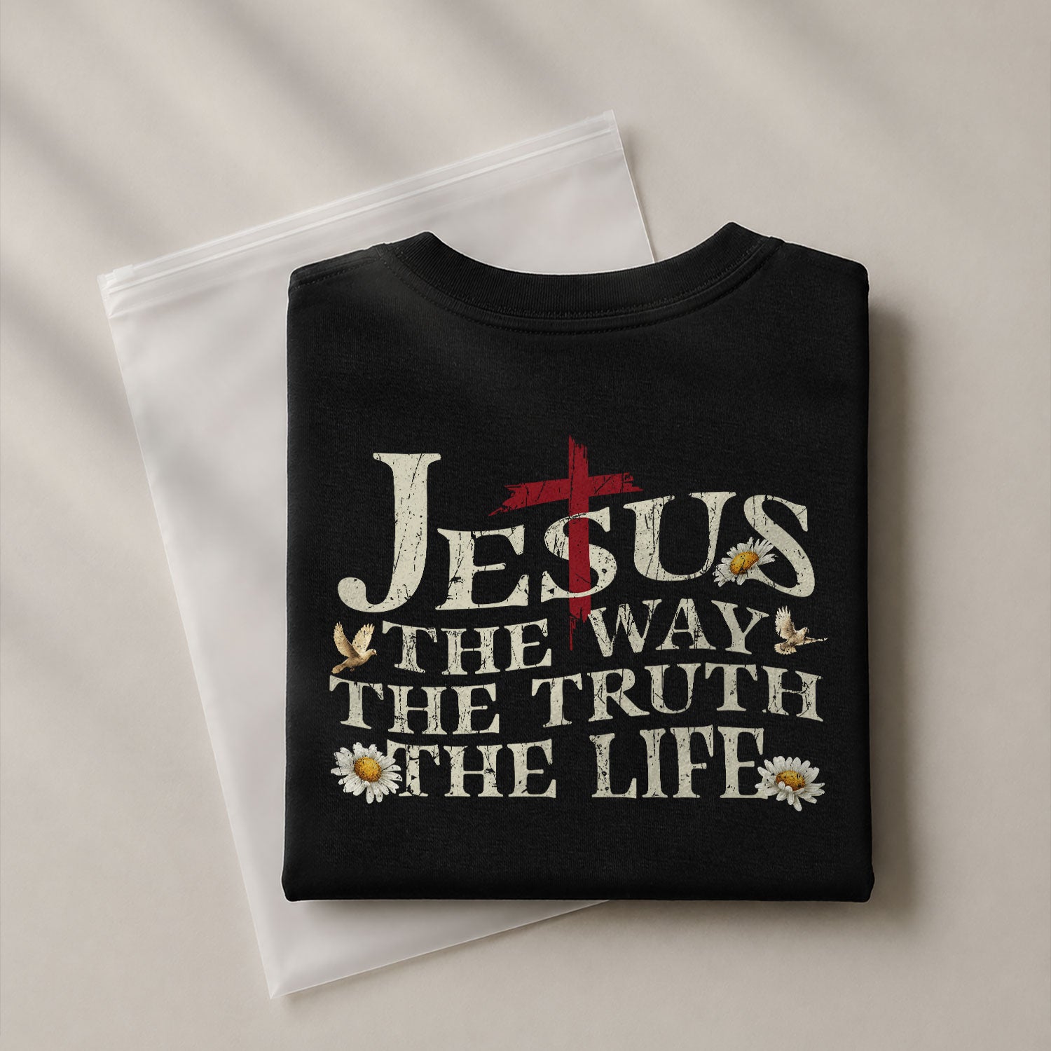 Faith Based Christian Tee Shirts, Jesus The Way The Truth The Life USA Flag Cross 2 Sided Christian - Christian Shirts for Men - Rust Field Wear