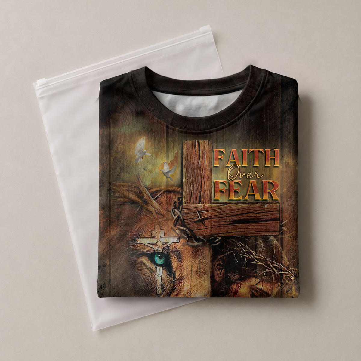 Faith Over Fear Lion and Cross Stand bold your - RustField Co Freedom Shirts, Christian Tee Shirts for Men - Rust Field Wear