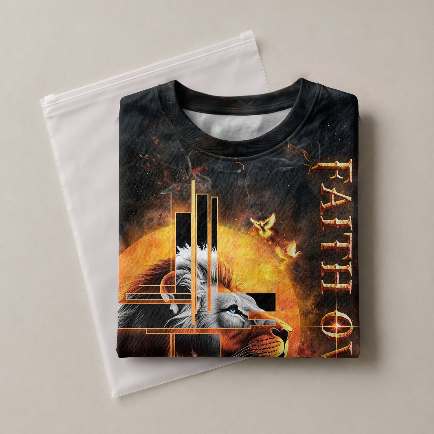 RustField Co Freedom Shirts - Faith Over Fear Cross Lion and Jesus, Christian Tee Shirts for Men - Rust Field Wear