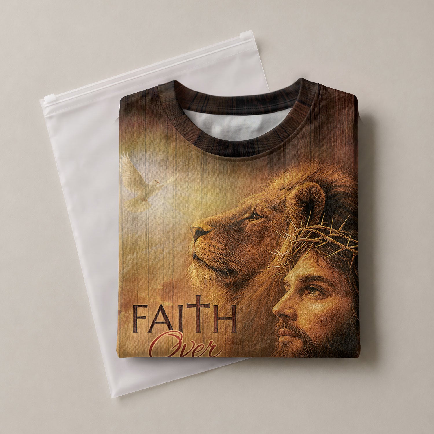 Christian Tee Shirts for Men - Faith Over Fear Lion Jesus and Lamb, RustField Co Freedom Shirts - Rust Field Wear