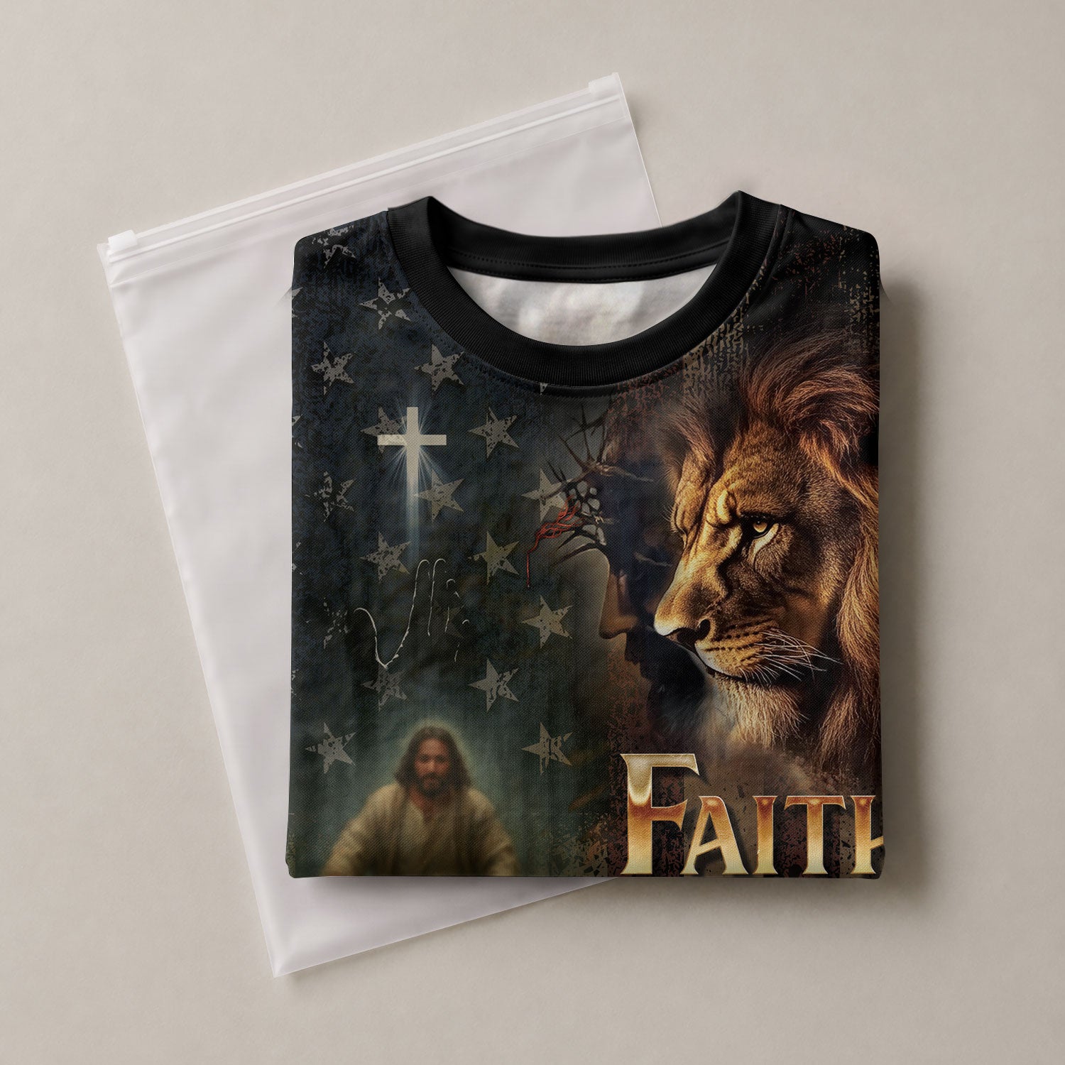 Faith Over Fear Lion and Lamb Cross Christian Tee Shirts - Freedom Shirts for Men, RustField Co - Rust Field Wear