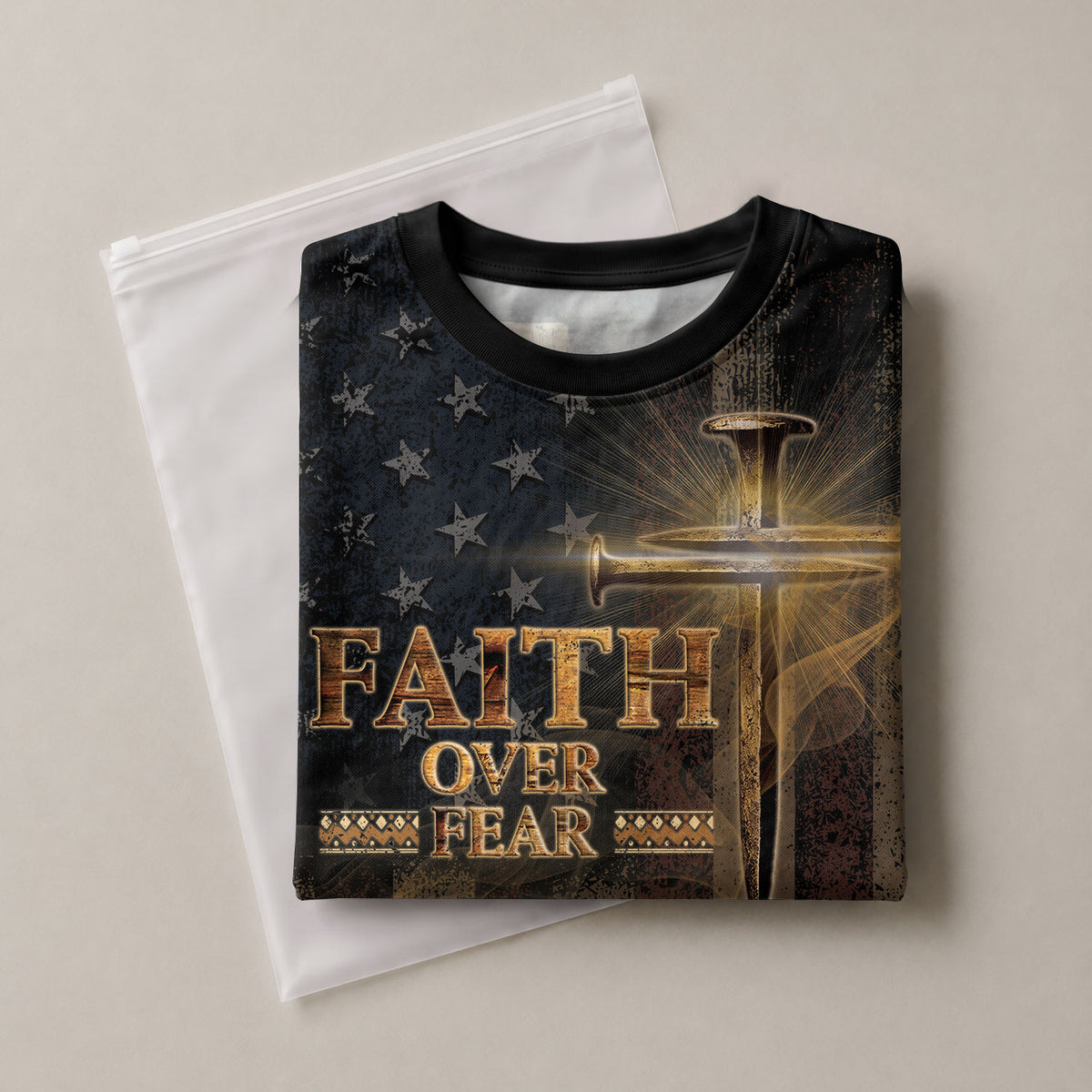 Faith Over Fear Lion of Judah and Patriot Cross - RustField Co Freedom Shirts, Christian Tee Shirts for Men - Rust Field Wear