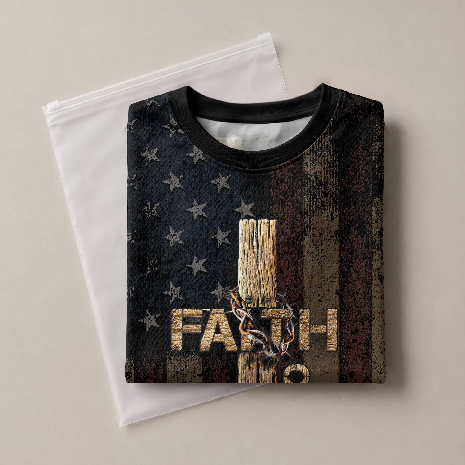 FAITH OVER FEAR Cross and Crown of Thorns Patriotic - Christian Tee Shirts for Men, Freedom Shirts, RustField Co - Rust Field Wear