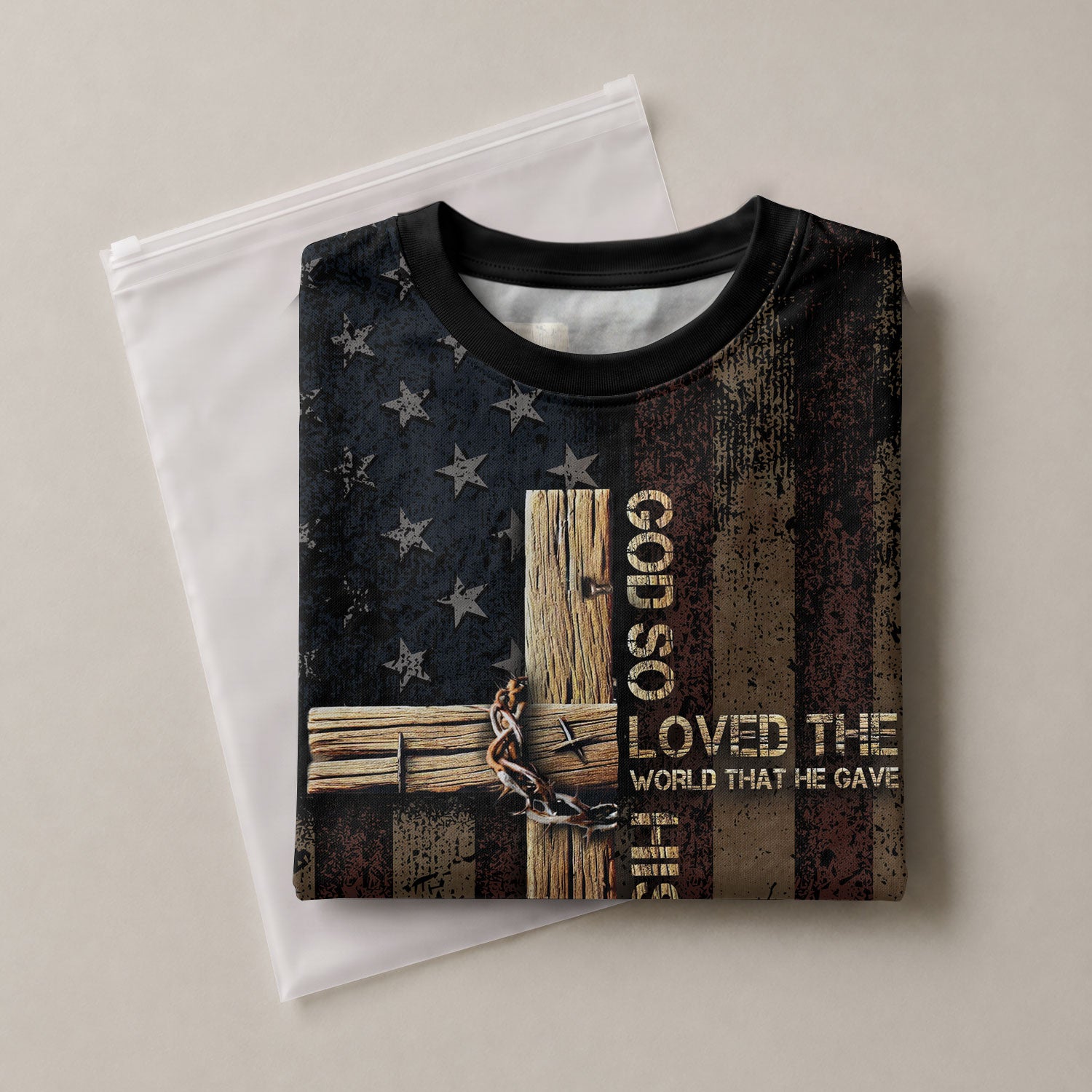 God So Loved The World John 3 16 Cross and Crown Patriotic - RustField Co Freedom Shirts, Christian Tee Shirts for Men - Rust Field Wear