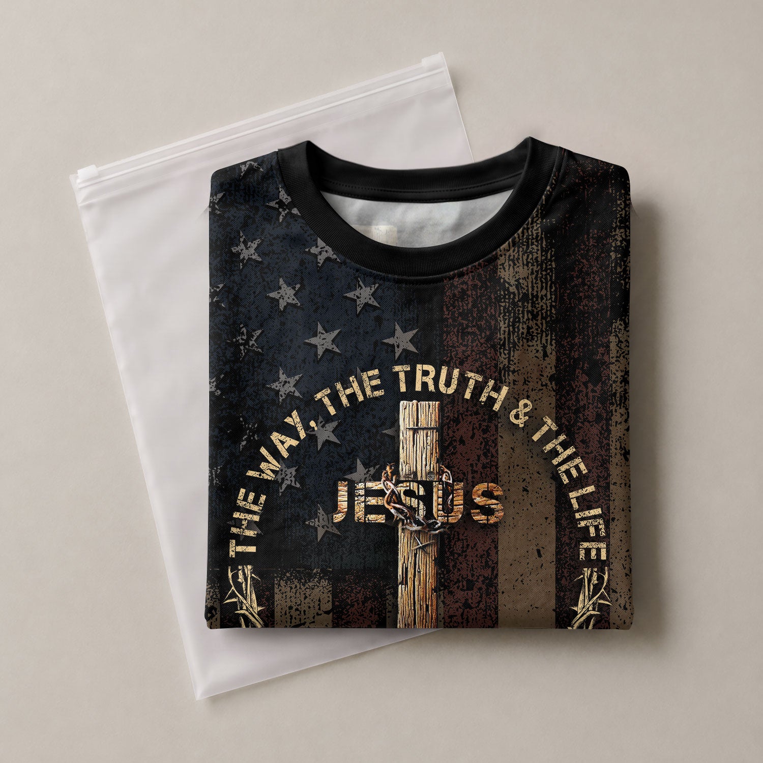 RustField Co Christian Tee Shirts - Jesus The Way The Truth and The Life Crowned Cross Patriotic, Freedom Shirts for Men - Rust Field Wear