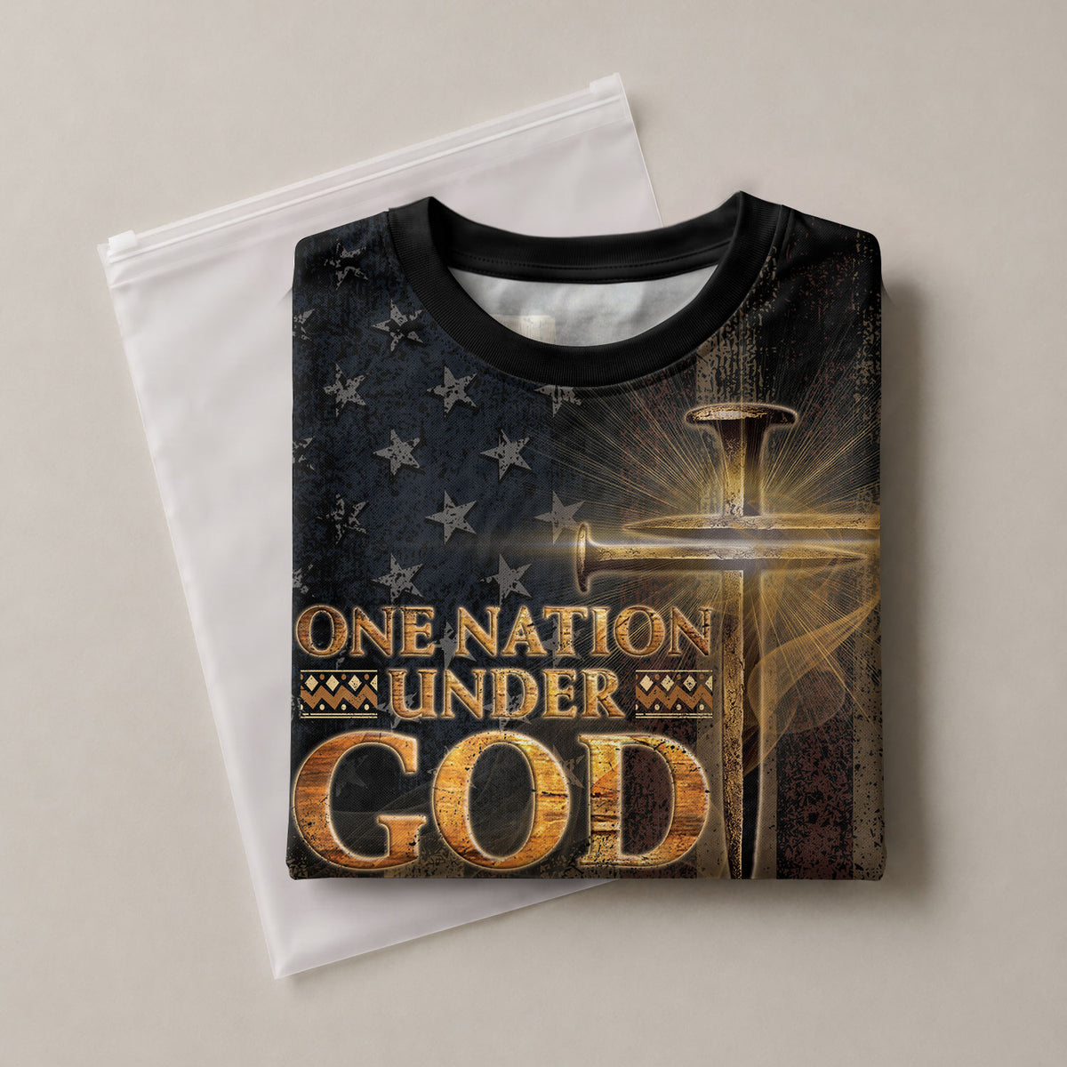 RustField Co, One Nation Under God Patriotic with Lion and Cross - Christian Tee Shirts for Men, Freedom Shirts - Rust Field Wear