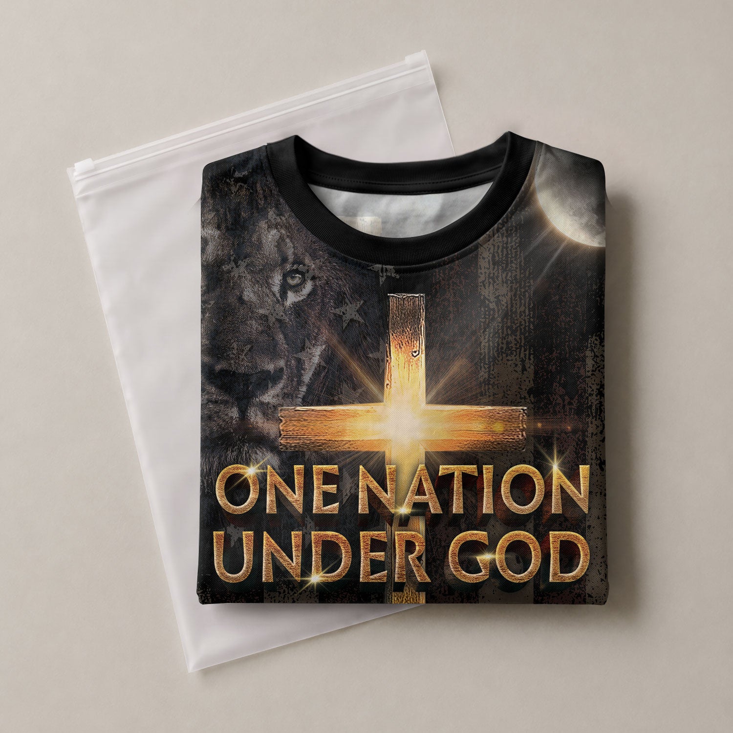 Freedom Shirts - One Nation Under God Cross of Glory and Lion in Shadow, Christian Tee Shirts for Men, RustField Co - Rust Field Wear