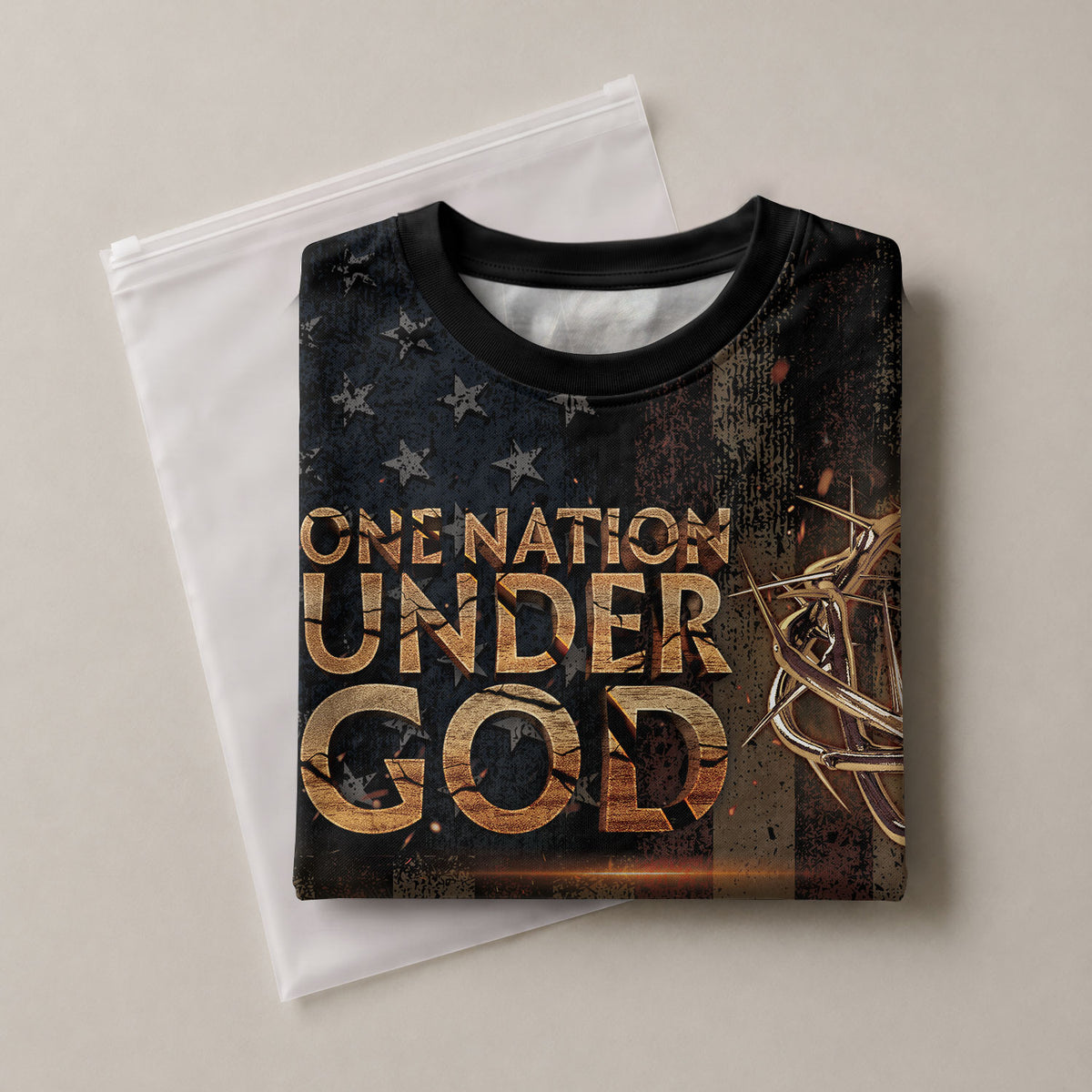 Christian Tee Shirts for Men, RustField Co - One Nation Under God Lion of Judah and Cross Shield, Freedom Shirts - Rust Field Wear