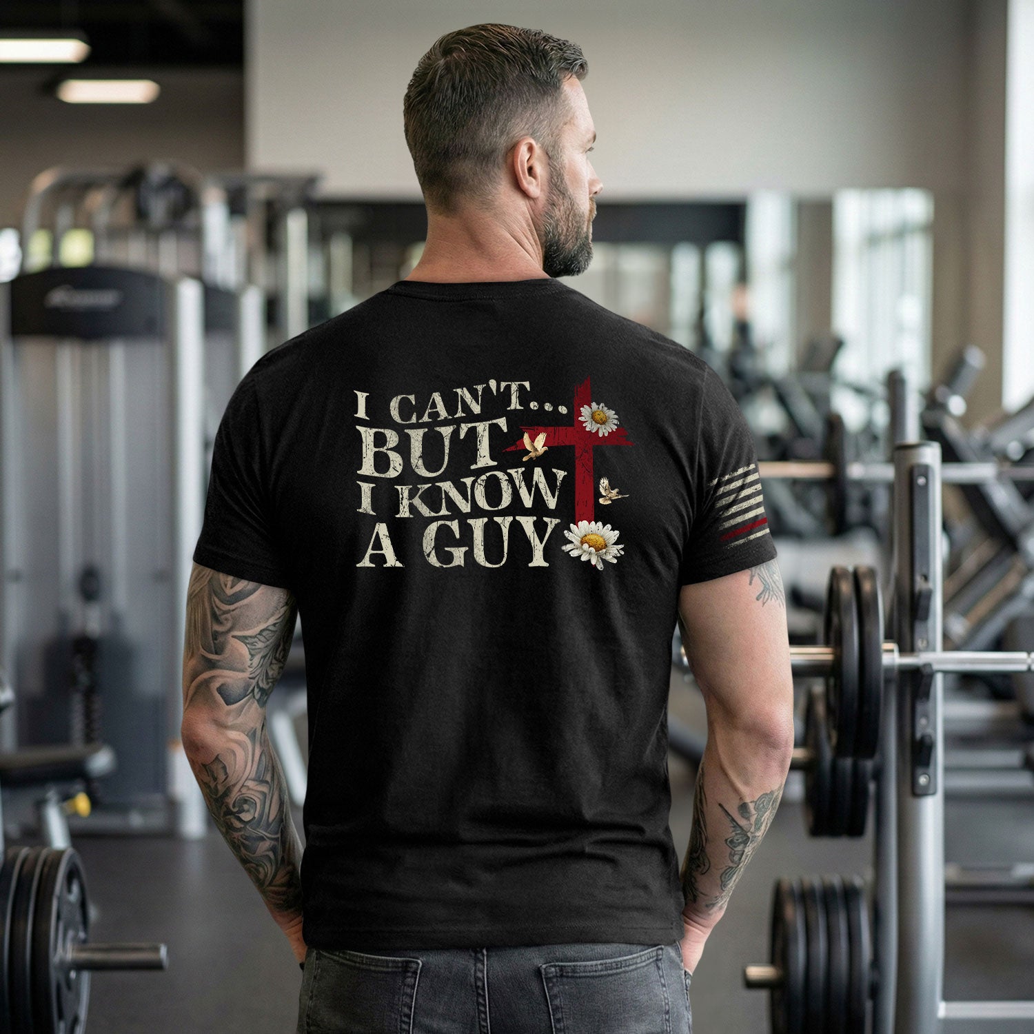 I Can’t But I Know a Guy , Christian Cross and American Flag - Christian Shirts for Men, Faith Based Christian Tee Shirts - Rust Field Wear