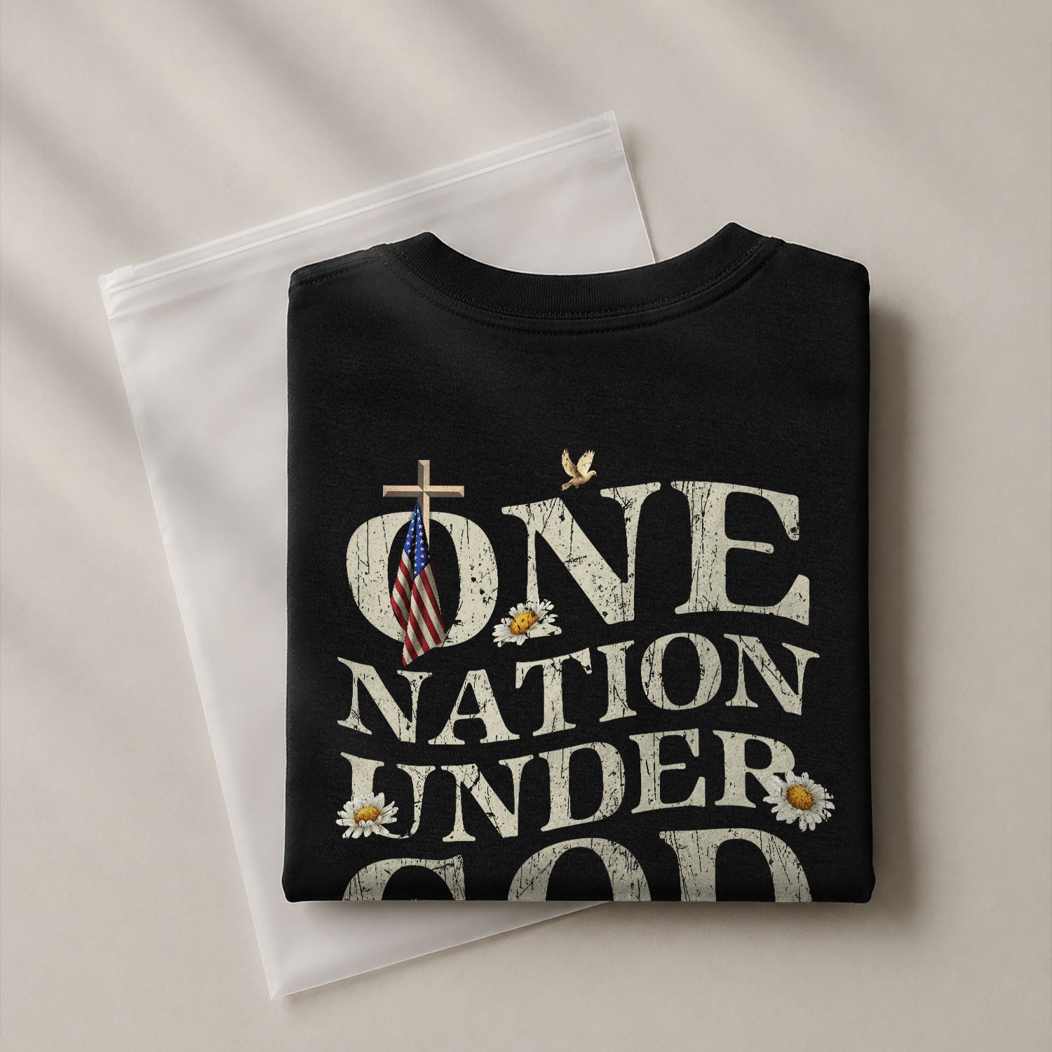 One Nation Under God , Christian Cross and American Flag - Christian Tee Shirts, Christian Shirts for Men - Rust Field Wear