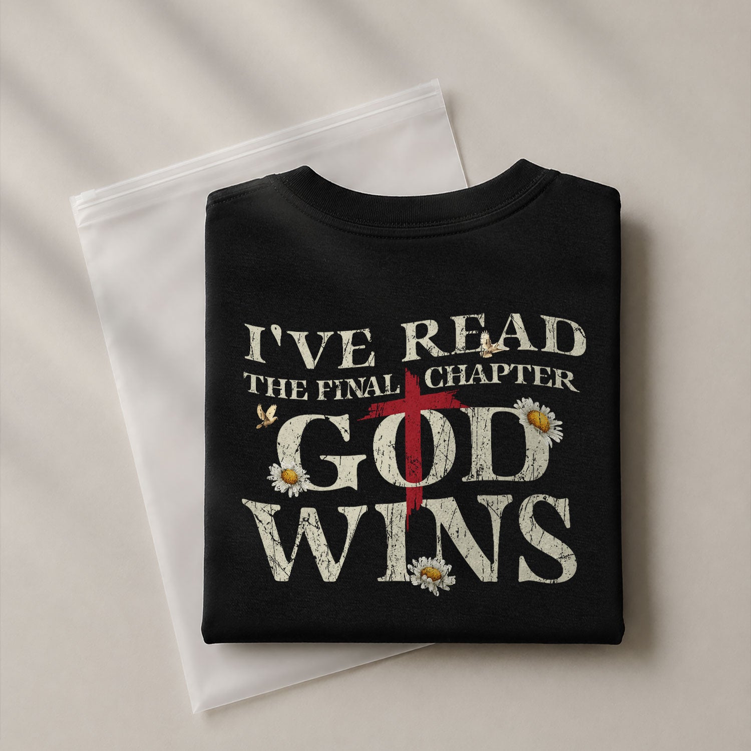 Christian Shirts for Men, God Wins Final Chapter Back Print Christian - Christian Tee Shirts - Rust Field Wear