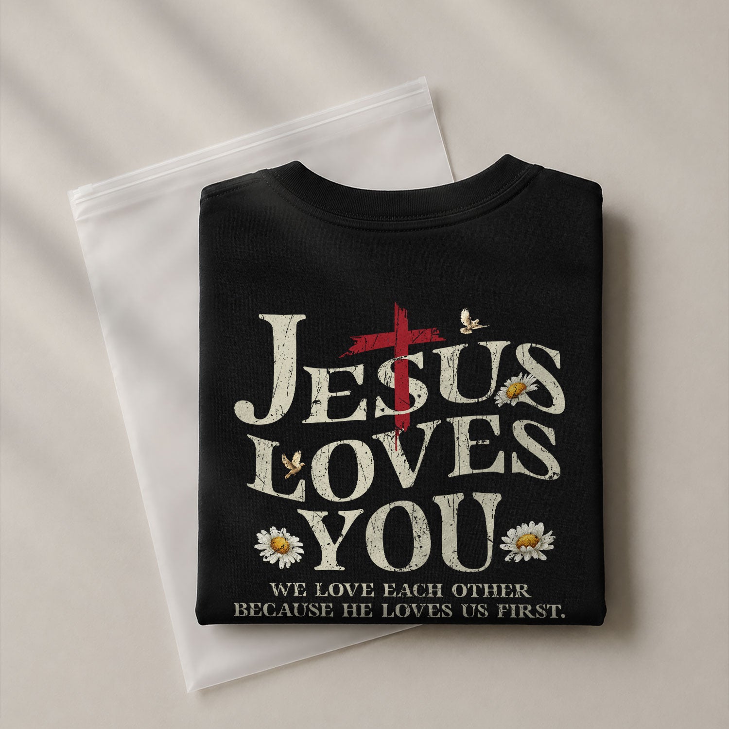 Christian Shirts for Men, Jesus Loves You Patriotic Cross - Christian Tee Shirts - Rust Field Wear