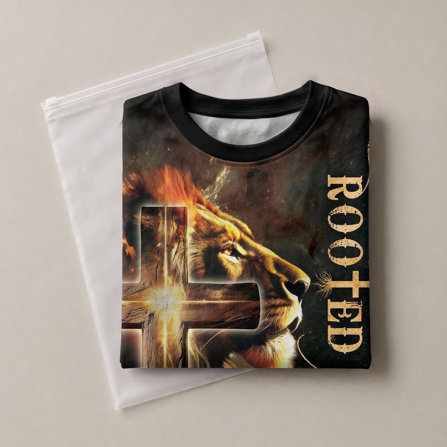 Rooted In The Light Of Christ Lion And Glowing Cross - Christian Tee Shirts for Men, Freedom Shirts, RustField Co - Rust Field Wear