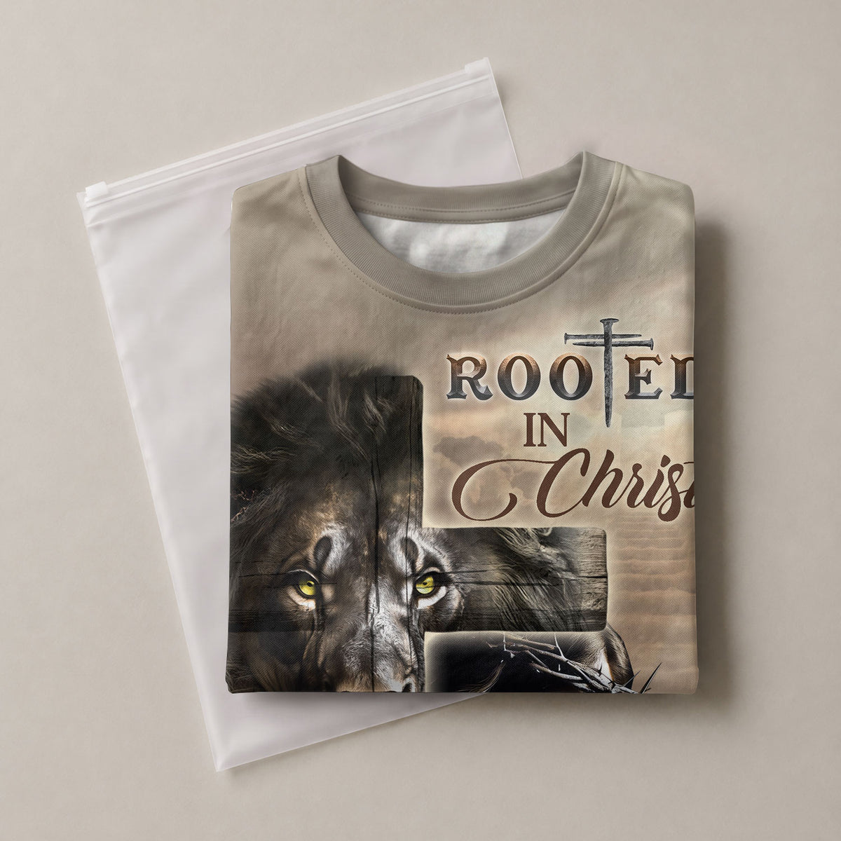 Rooted In Christ Lion And Savior In The Cross - RustField Co Freedom Shirts, Christian Tee Shirts for Men - Rust Field Wear