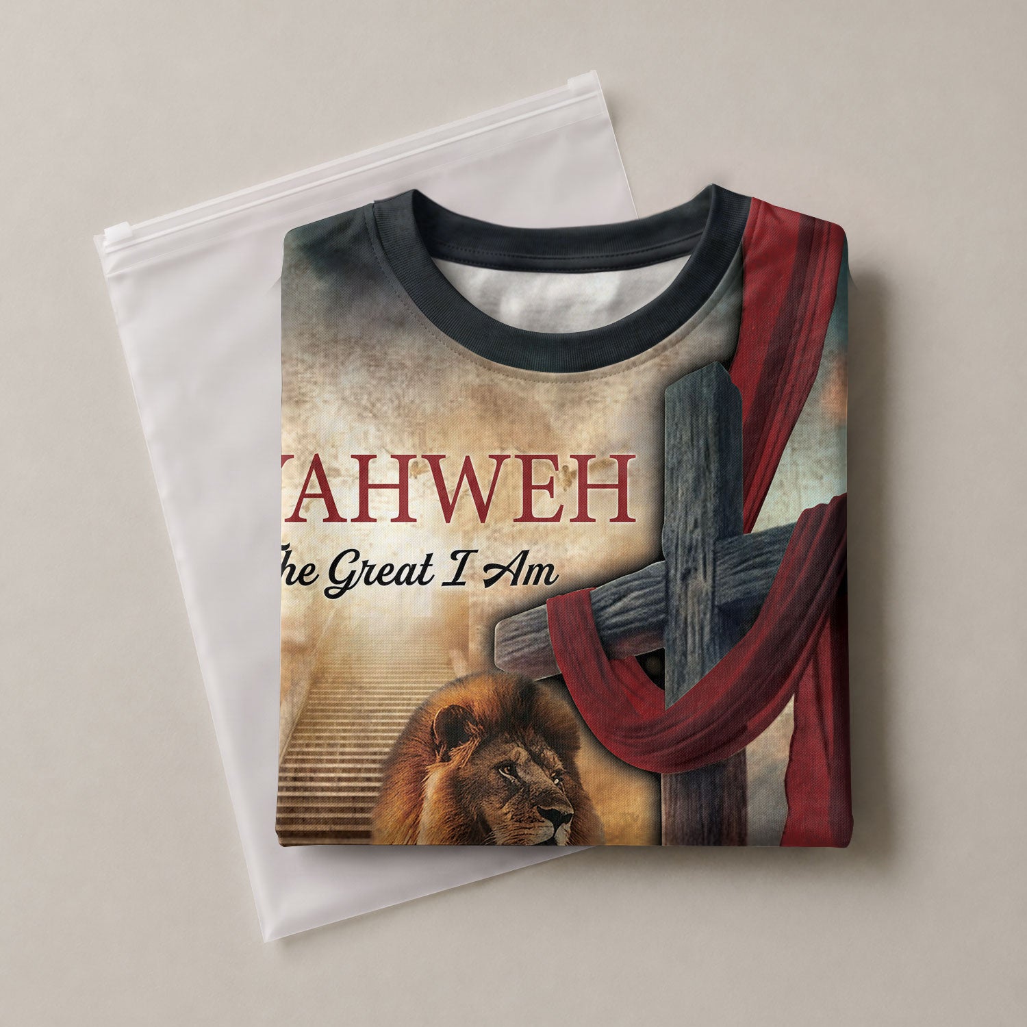 Christian Tee Shirts for Men, RustField Co - Yahweh and The Lion By The Cross, Freedom Shirts - Rust Field Wear