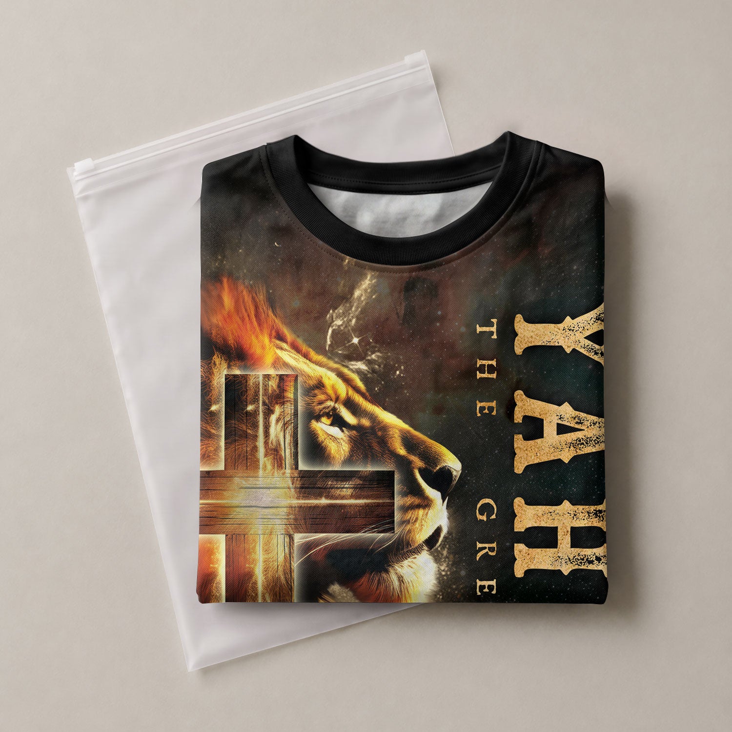 Yahweh The Great I Am Lion and Fiery Cross - RustField Co Freedom Shirts, Christian Tee Shirts for Men - Rust Field Wear