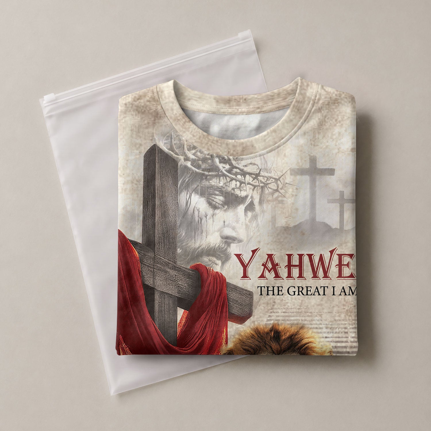 Christian Tee Shirts for Men - Yahweh The Great I Am and Crimson Cross Lion, RustField Co Freedom Shirts - Rust Field Wear